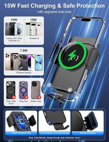 Cup Holder Phone Holder, 15W Wireless Car Charger Holder Fast Charging in Saudi Arabia