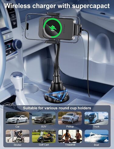 Cup Holder Phone Holder, 15W Wireless Car Charger Holder Fast Charging in Saudi Arabia