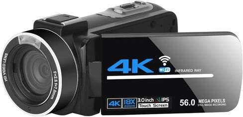 Video Camera for Vlogging IR Night Vision UHD 4K Webcam 56MP 18X Digital Tiktok Camcorder(with Lens Mic Handle) in Saudi Arabia