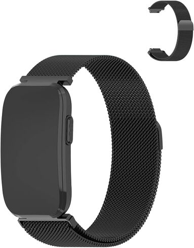 for Garmin Cirqa Fitness Tracker Stainless Steel Magnetic Loop Strap,Adjustable Metal Replacement Band with Magnet Closure,Breathable Mesh(Black) in Kuwait