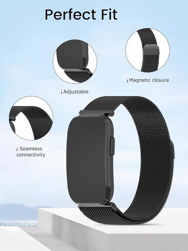 for Garmin Cirqa Fitness Tracker Stainless Steel Magnetic Loop Strap,Adjustable Metal Replacement Band with Magnet Closure,Breathable Mesh(Black) in Kuwait