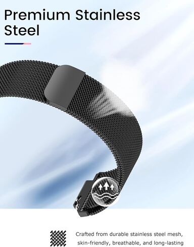 for Garmin Cirqa Fitness Tracker Stainless Steel Magnetic Loop Strap,Adjustable Metal Replacement Band with Magnet Closure,Breathable Mesh(Black) in Kuwait