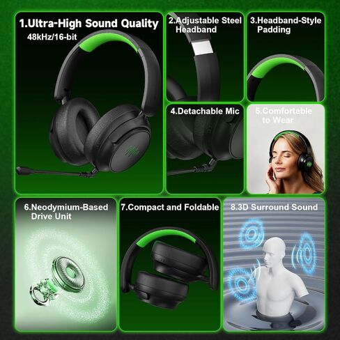 Dinosoo Wireless Gaming Headset for Xbox One Series X/S with Game/Chat Audio Balance, Mic Mute, 3D Surround Sound, Foldable Bluetooth Headset Works with PS5, Mac, PC, NS‌ - Long Battery Life in Saudi Arabia