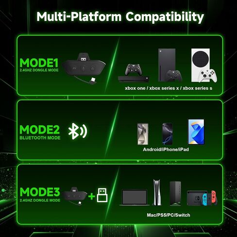 Dinosoo Wireless Gaming Headset for Xbox One Series X/S with Game/Chat Audio Balance, Mic Mute, 3D Surround Sound, Foldable Bluetooth Headset Works with PS5, Mac, PC, NS‌ - Long Battery Life in Saudi Arabia