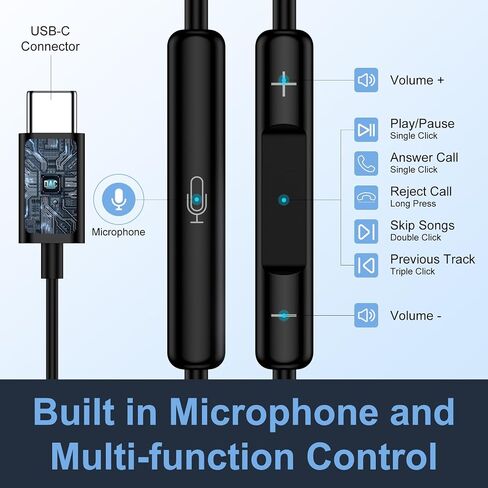 USB C Wired Earbuds Type C Headphone Headset Earphone USBC Earbuds with Mic in Kuwait