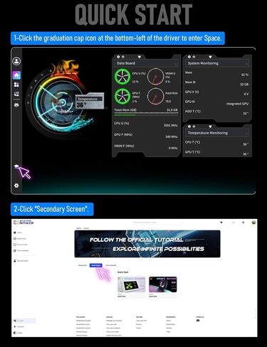upHere 9.2'' Secondary Monitor IPS LCD Screen PC Secondary Monitor USB PC Temperature Display Mini Screen with Hardware Monitoring & Custom Display for DIY PC Enthusiasts/Gaming/Sea View Chassis in Kuwait