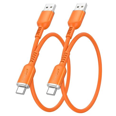 SUNGUY USB C Cable Silicone Soft Durable USB to USBC Cable Flow Cord Car Carplay Android Auto Cable for iPhone 17-15 Series,Samsung Galaxy S26 S25 S24,iPad,USB-A to Type-C, 3.3FT 2Pack, Orange in Saudi Arabia