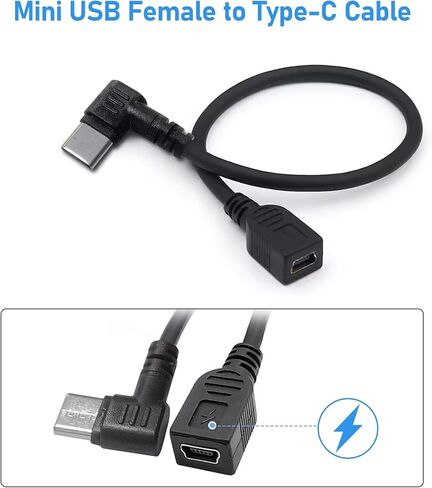 USB-C Male to Mini USB Female Adapter,90 Degree Converter Cable for DashCam in Saudi Arabia