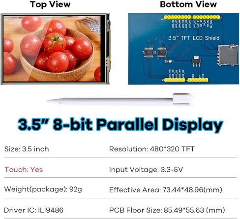Hosyond 3.5 inch 480X320 TFT Touch Screen Module LCD Display Shield with SD Card Socket Compatible with Arduino R3 Mega2560 in Kuwait
