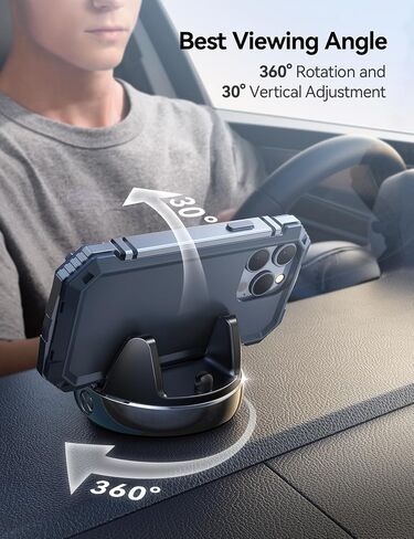 JOYROOM Car Phone Holder, [360° Rotatable & Vertical 30° Adjustable] Cell Phone Car Mount, [Adjustable Spring Design] Dashboard Navigation Cell Phone Holder with Non-Slip Silicone, for Smartphones in Saudi Arabia