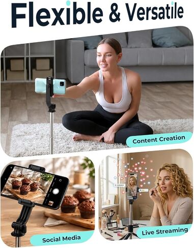 DUCLUS 67" Phone Tripod & Selfie Stick, Extendable Cell Phone Tripod Stand with Wireless Remote, 360° Rotation Portable Tripod for iPhone Android, Video Recording, Vlogging, Live Streaming in Saudi Arabia