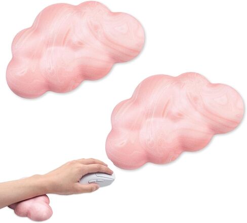 2Pcs Cloud Wrist Rest Cushion for Mouse Ergonomic PU Leather Mouse Wrist Support Pad with Anti-Skid Base, Desk Elbow Rest Pad for Nail Tech Office School Home Laptop Computer (Light Pink) in Saudi Arabia