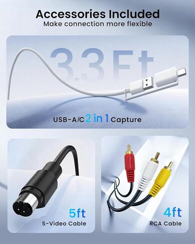 VHS to Digital Converter, 3.3ft USB Video Capture Card USB-A/Type-C 2-in-1 in Saudi Arabia