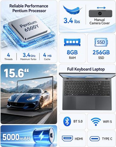 15.6 Inch Laptop Computer, 8GB RAM 256GB SSD, Pentium Gold Processor in Kuwait