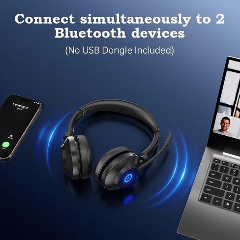 Bluetooth Wireless Headset with Mic for Work, Advanced Noise Reduction Microphone, Clear Calls - Comfortable On-Ear Headphones, Bluetooth 5.3, Applicable to PC, Zoom(Without USB Dongle) in Saudi Arabia