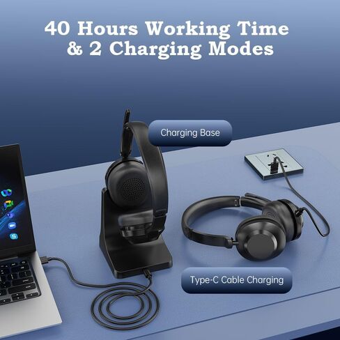 Bluetooth Wireless Headset with Mic for Work, Advanced Noise Reduction Microphone, Clear Calls - Comfortable On-Ear Headphones, Bluetooth 5.3, Applicable to PC, Zoom(Without USB Dongle) in Saudi Arabia