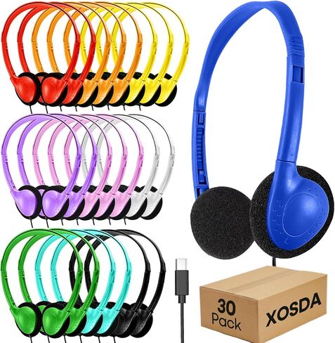 10 Pack Bulk Type C Headphones for Classroom School Students Kids, Multi Color USB C Wired Class Set Headphones for Children Toddler Boys Girls Teen Adults (LS857C,10 Mixed) in Saudi Arabia
