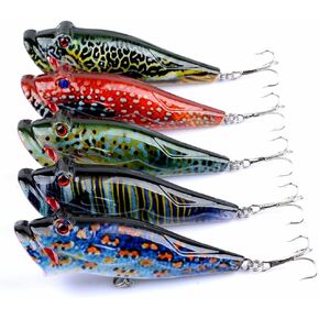 5 Pcs Hard Popper Lure with Color Drawing Coating, Hard Crankbait Lures Set, as Popper Bait for Salmon Trout Walleye Bass Redfish in Freshwater Saltwater 21 in Saudi Arabia