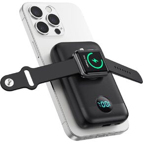 Magnetic Portable Charger 10800mAh,4-in-1 Wireless Power Bank with iWatch Charger & LCD Display, QC4.0+25W PD Fast Charging USB C Battery Pack for Magsafe,iPhone 17/16/15/14/13/12 Series,Apple Watch in Kuwait