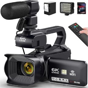6K Ultra HD Professional Video Cameras for Photography 18X Digital Zoom Live Streaming Camcorders 64MP Vlogging Recorder(Wireless mic Light) in Saudi Arabia