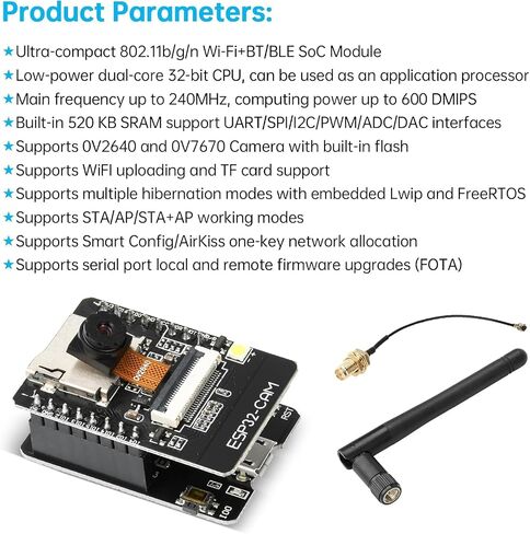 2-Pack ESP32 CAM Development Board, for ESP32-CAM MB WiFi/Bluetooth Development Board, DC 5V Dual Core Development Board with 2.4G Antennas IPEX, OV2640 Camera TF Card Module in Saudi Arabia