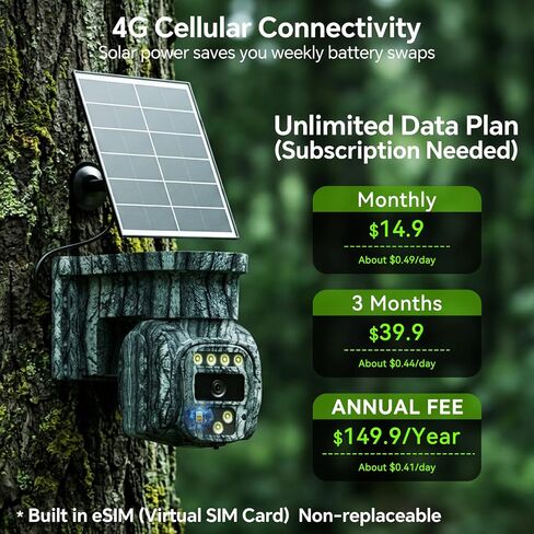 4G LTE Solar Cellular Security Camera Wireless Outdoor, No WiFi Needed, AOV Recording, 2K PTZ Live View, Built-in eSIM, Motion Detection, Includes 32GB SD Card, Off-Grid Security, Farm, Ranch in Kuwait
