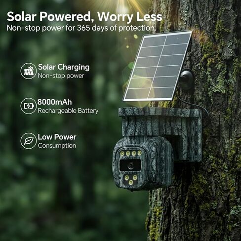 4G LTE Solar Cellular Security Camera Wireless Outdoor, No WiFi Needed, AOV Recording, 2K PTZ Live View, Built-in eSIM, Motion Detection, Includes 32GB SD Card, Off-Grid Security, Farm, Ranch in Kuwait