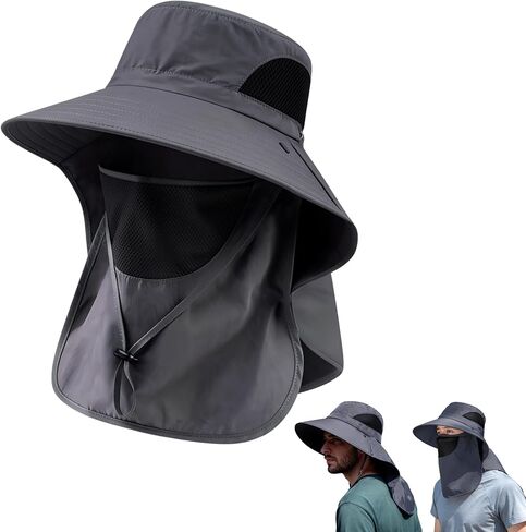 Sombreros para el sol de Hombres, Fishing Hats with Detachable Face Mask, Protection Gorros para el sol for Outdoor Fishing and Camping Grey in Saudi Arabia