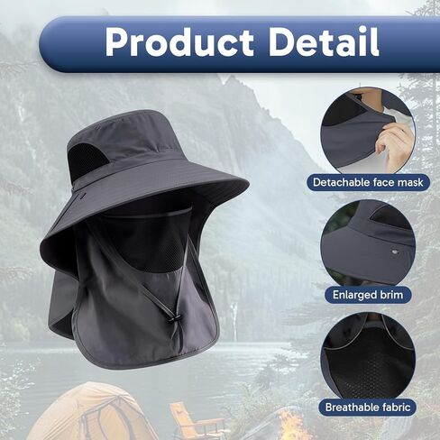 Sombreros para el sol de Hombres, Fishing Hats with Detachable Face Mask, Protection Gorros para el sol for Outdoor Fishing and Camping Grey in Saudi Arabia
