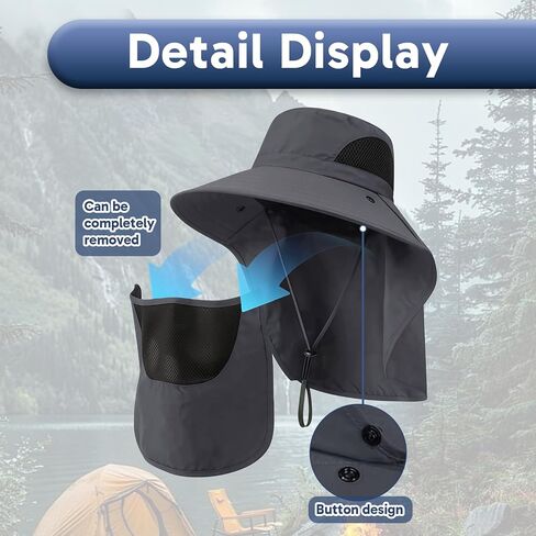 Sombreros para el sol de Hombres, Fishing Hats with Detachable Face Mask, Protection Gorros para el sol for Outdoor Fishing and Camping Grey in Saudi Arabia