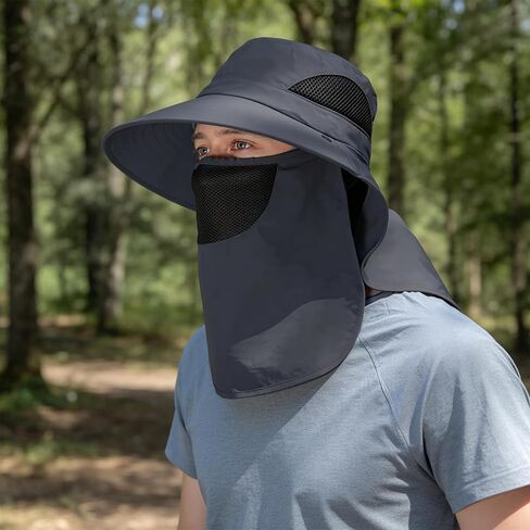 Sombreros para el sol de Hombres, Fishing Hats with Detachable Face Mask, Protection Gorros para el sol for Outdoor Fishing and Camping Grey in Saudi Arabia