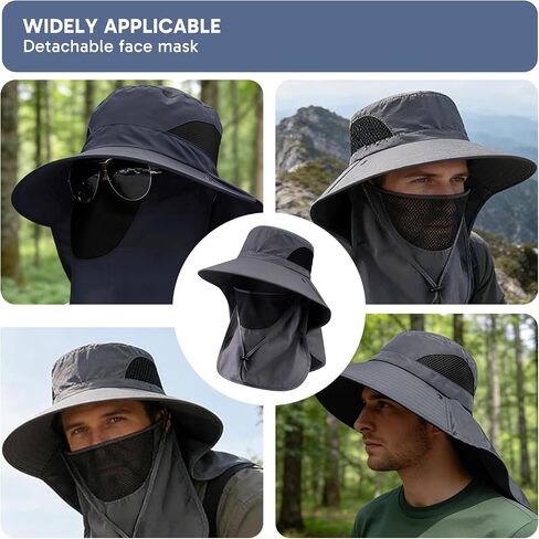 Sombreros para el sol de Hombres, Fishing Hats with Detachable Face Mask, Protection Gorros para el sol for Outdoor Fishing and Camping Grey in Saudi Arabia