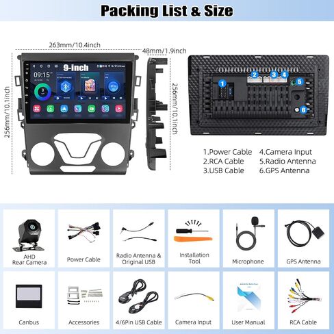 Android Car Stereo for 2013 2014 2015 2016 Ford Fusion Radio with Wireless CarPlay Android Auto 9 Inch 1280 * 720 IPS Touch Screen Head Unit with Bluetooth 5.0 32EQ GPS FM Backup Camera 2G+64G in Saudi Arabia