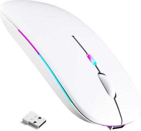 Rechargeable Wireless Mouse, LED Bluetooth Wireless Mouse for iPad, Slim Portable Computer Mice with USB Receiver, BT5.4 and 2.4G Dual Connection, Quiet Silent for Laptop/Notebook/pc/iPad/Chromebook in Kuwait