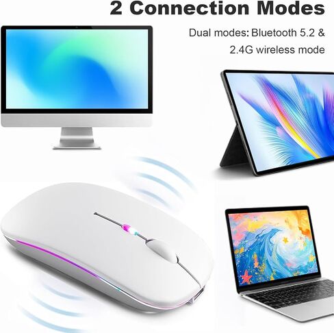 Rechargeable Wireless Mouse, LED Bluetooth Wireless Mouse for iPad, Slim Portable Computer Mice with USB Receiver, BT5.4 and 2.4G Dual Connection, Quiet Silent for Laptop/Notebook/pc/iPad/Chromebook in Kuwait