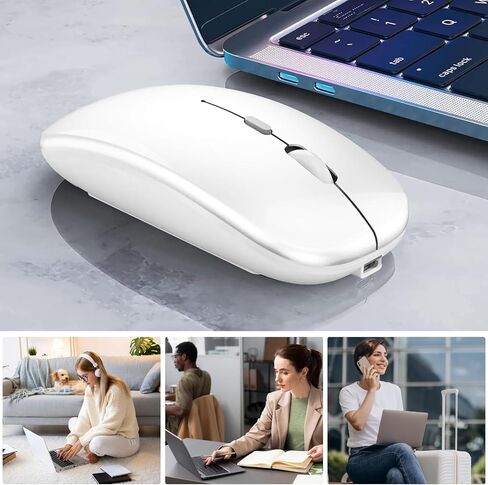 Rechargeable Wireless Mouse, LED Bluetooth Wireless Mouse for iPad, Slim Portable Computer Mice with USB Receiver, BT5.4 and 2.4G Dual Connection, Quiet Silent for Laptop/Notebook/pc/iPad/Chromebook in Kuwait