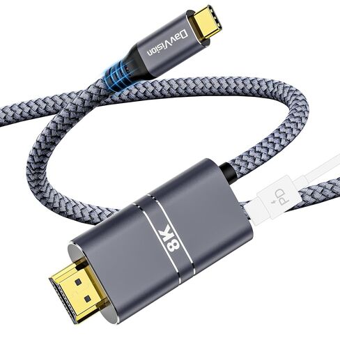 USB C to HDMI Cable with 240W PD Fast Charging, 8K@60HZ,4K@120Hz,Thunderbolt 5/4/3 Compatible,Upgraded Braided 2-in-1 Type C to HDMI for MacBook, iPhone17/16/15,iPad,HDTV(10FT,Grey) in Kuwait