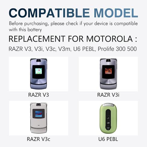Replacement for Motorola RAZR V3 Battery,1010mAh BR-50 Battery for Motorola RAZR V3, V3i, V3c, V3m, U6 PEBL, Prolife 300 500 in Kuwait