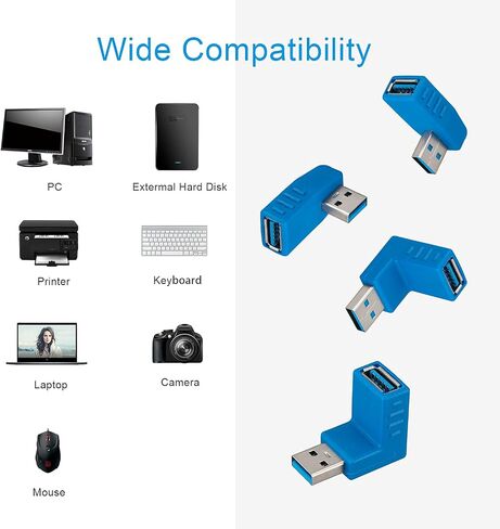 USB 3.0 Right Angle Male to Female Adapter Set, Blue, 4 Pack in Saudi Arabia