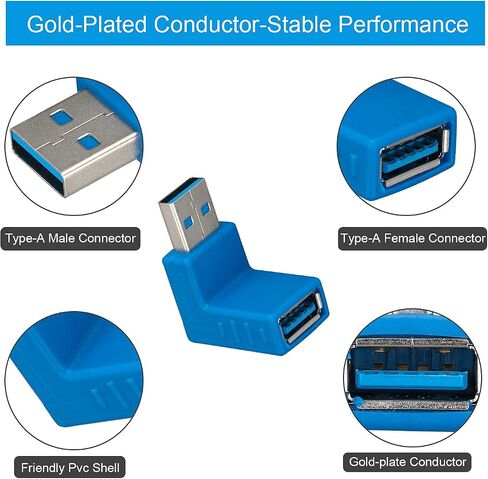 USB 3.0 Right Angle Male to Female Adapter Set, Blue, 4 Pack in Saudi Arabia