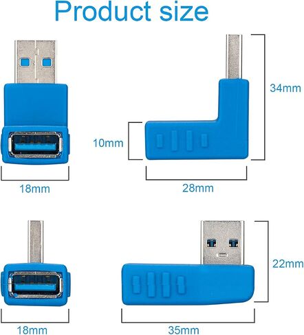 USB 3.0 Right Angle Male to Female Adapter Set, Blue, 4 Pack in Saudi Arabia