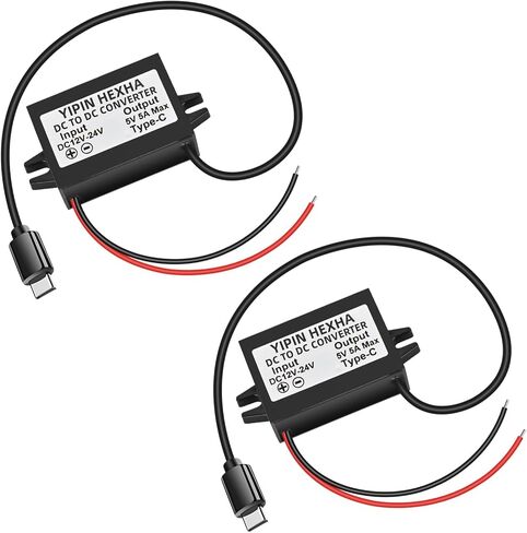 2-PCS DC 12V/24V to 5V USB C 5A 25W Step Down Converter Type-C Interface Buck Module Waterproof Power Adapter in Saudi Arabia