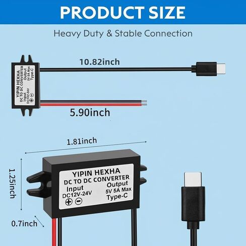 2-PCS DC 12V/24V to 5V USB C 5A 25W Step Down Converter Type-C Interface Buck Module Waterproof Power Adapter in Saudi Arabia