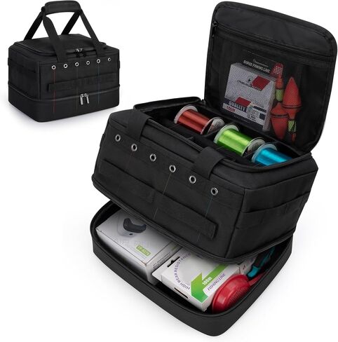 HODRANT Double-layer Fishing Line Storage Bag with 5 Dividers & 6 Grommets in Kuwait