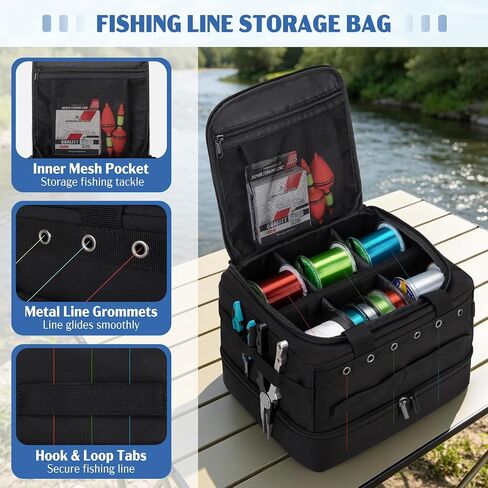 HODRANT Double-layer Fishing Line Storage Bag with 5 Dividers & 6 Grommets in Kuwait