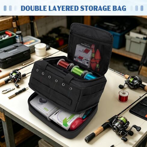 HODRANT Double-layer Fishing Line Storage Bag with 5 Dividers & 6 Grommets in Kuwait