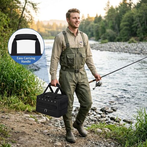 HODRANT Double-layer Fishing Line Storage Bag with 5 Dividers & 6 Grommets in Kuwait