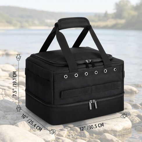 HODRANT Double-layer Fishing Line Storage Bag with 5 Dividers & 6 Grommets in Kuwait