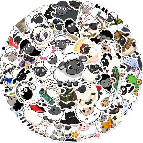 120PCS Sheep Stickers, Sheep Party Favors Birthday Party Decorations Vinyl Waterproof Farm Animal Stickers for Water Bottle Laptop Luggage Helmet Gifts for Teens Boys Girls Adult in Kuwait