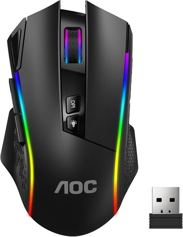 AOC GM401 ماوس الألعاب اللاسلكي RGB، 12000 نقطة في البوصة، تقنية Rapid-Fire Shotcut، 70 ساعة in Saudi Arabia